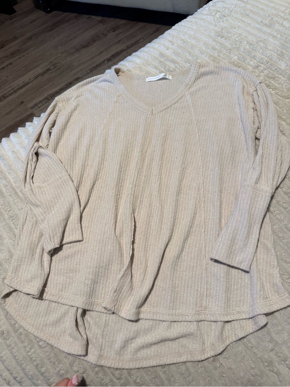 Altar'd State Cream Ribbed V-Neck Sweater Top